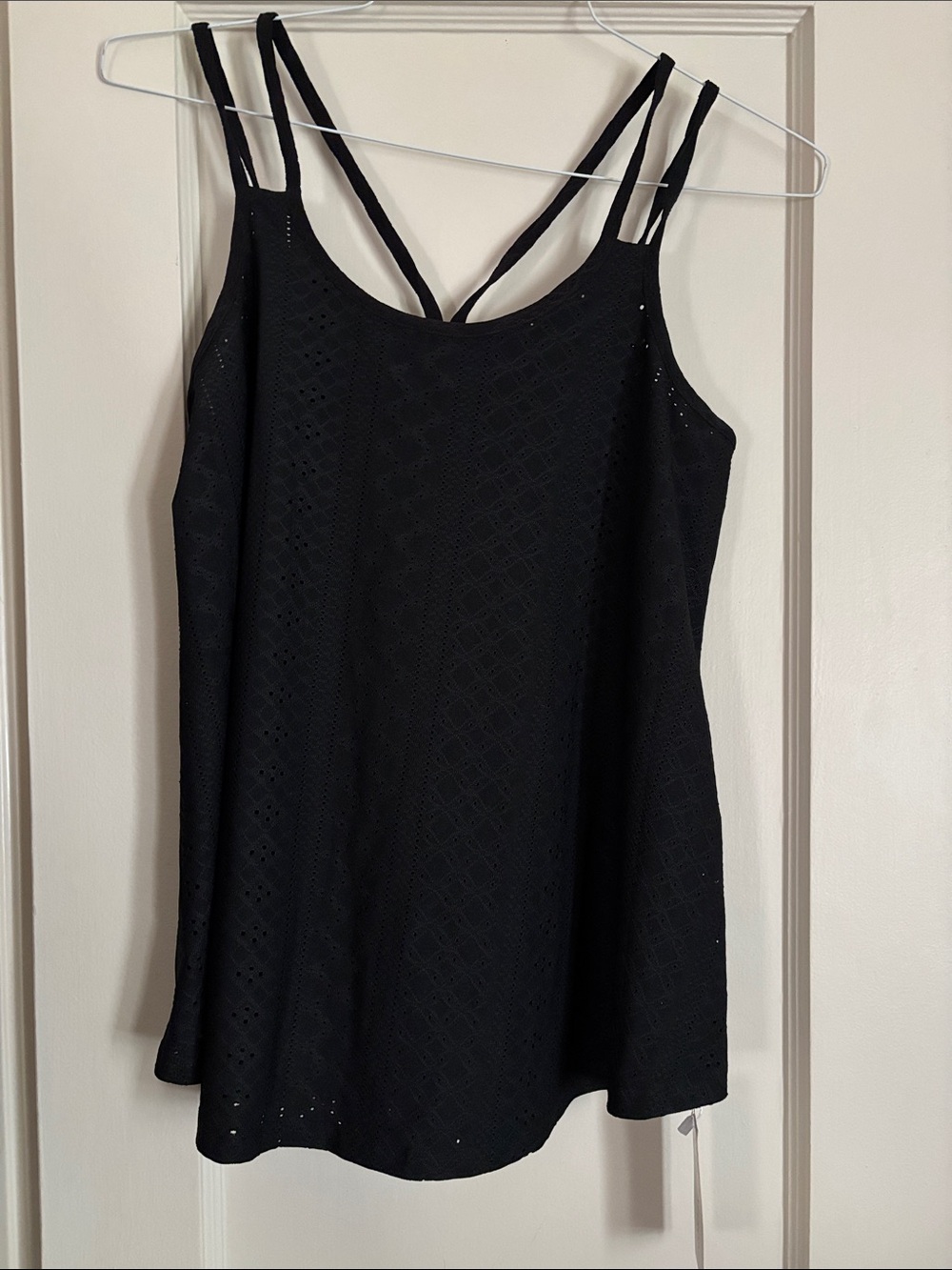 Black Double-Strap Eyelet Tank Top